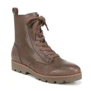 NIB VIONIC Lani Lace Up Zip Leather Combat Boot Greige 6